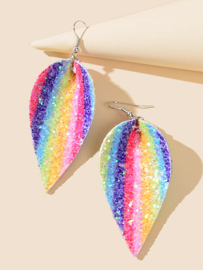 Cute Funny Shining Sequins Multi-colored Pu Leather Water Drop Dangle Earrings-2