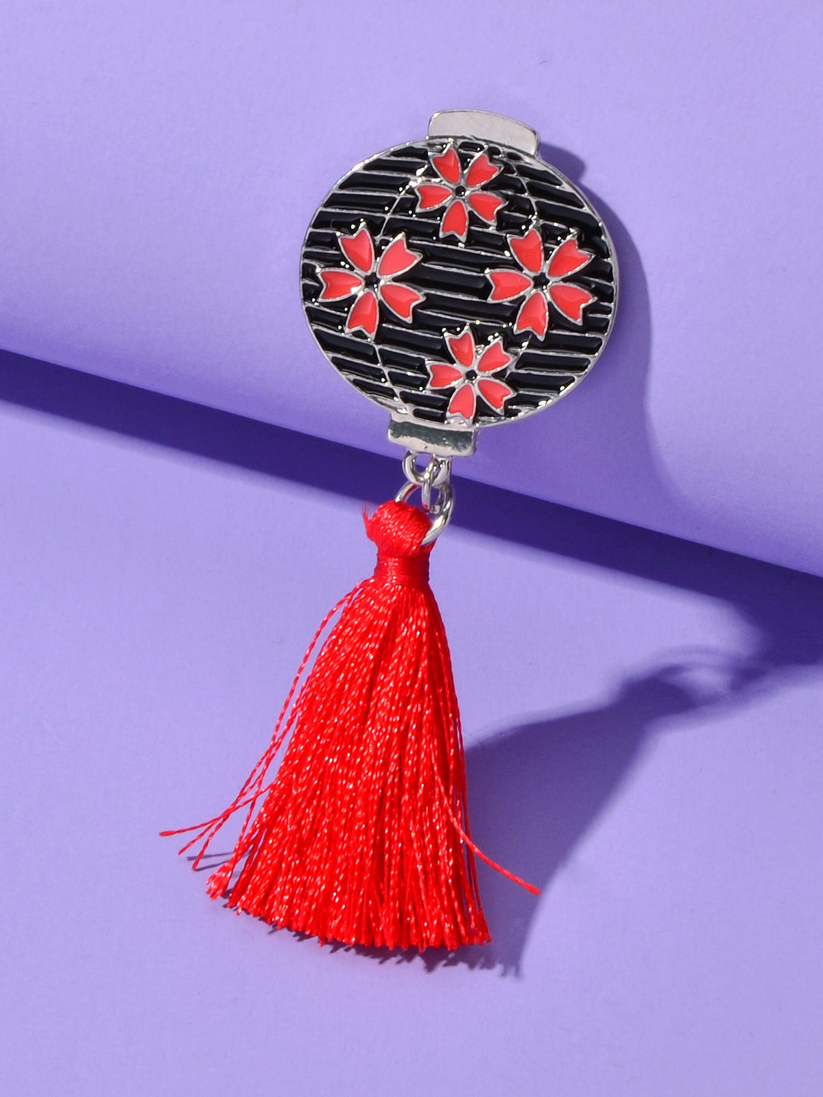 Chinese Ethnic Style Red Flower Black Lantern Brooch with Tassel Lapel Pin Badge-2