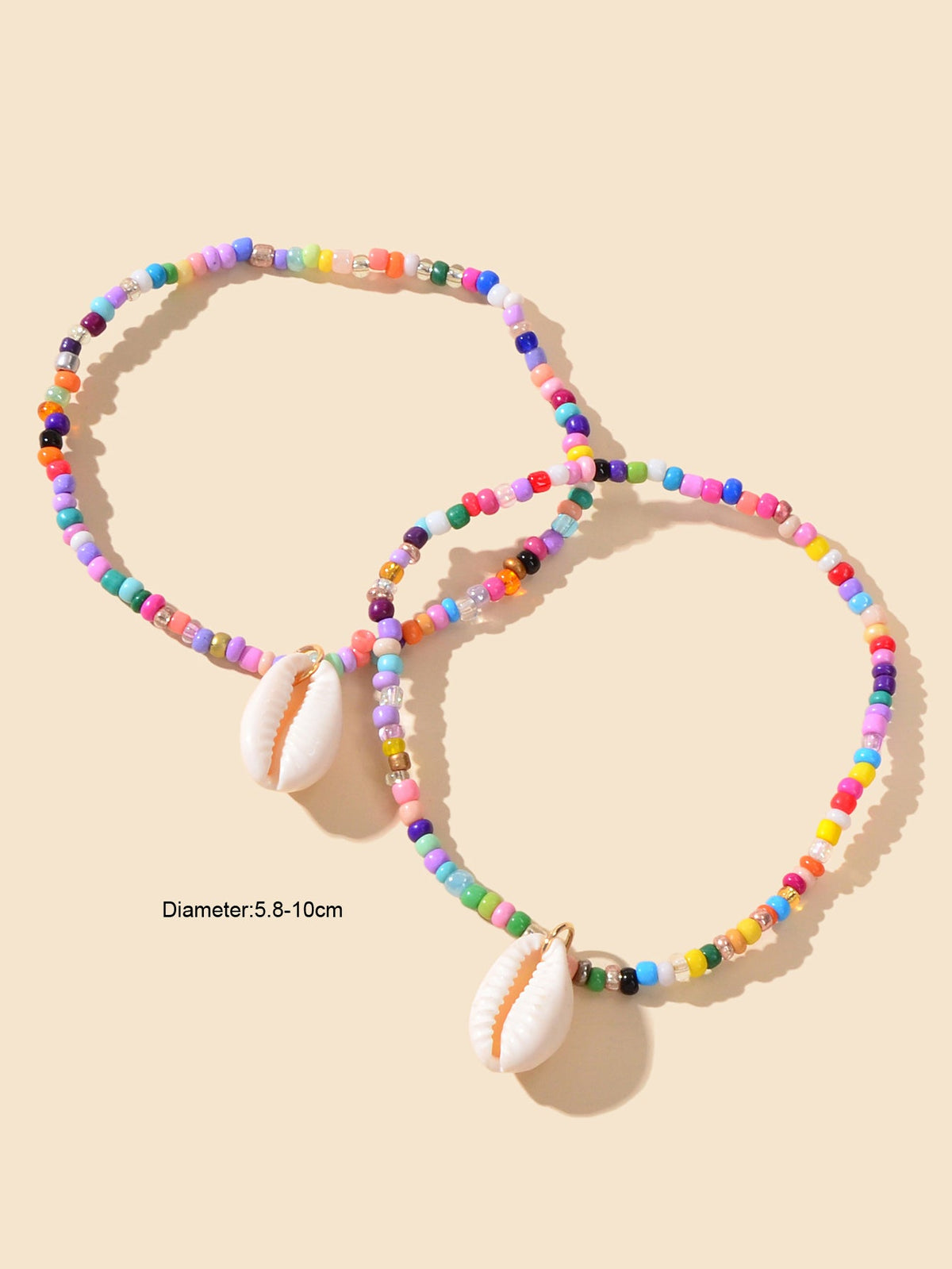 2 pcs Handmade Boho Colourful Beads Shell Charm Ankle Bracelets Foot Anklet Set-2