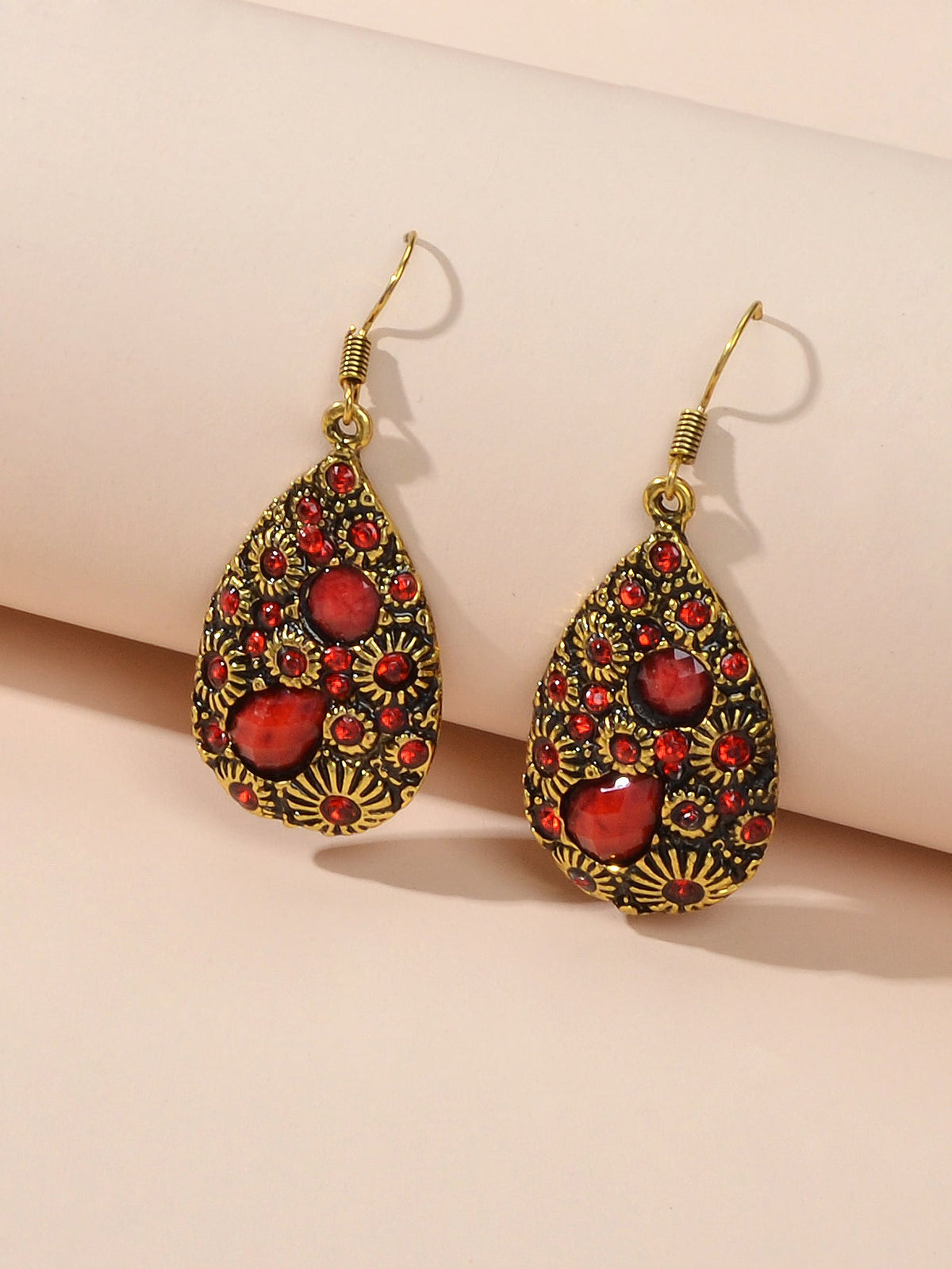 Retro Jewellery Textured Women Accessories Crystal Antique Water Drop Earrings-2