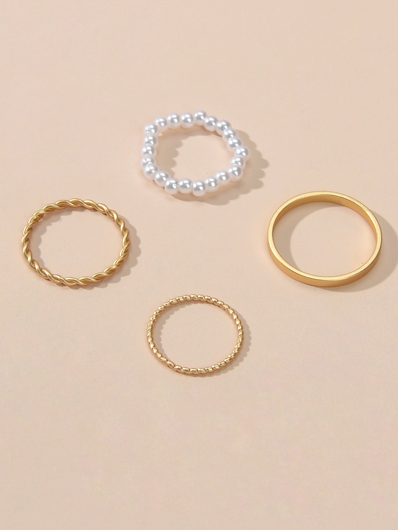 4pcs Boho Chic Stackable Pearl Midi Finger Knuckle Multiple Rings set Bulk Pack-2