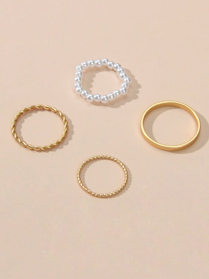 4pcs Boho Chic Stackable Pearl Midi Finger Knuckle Multiple Rings set Bulk Pack-2