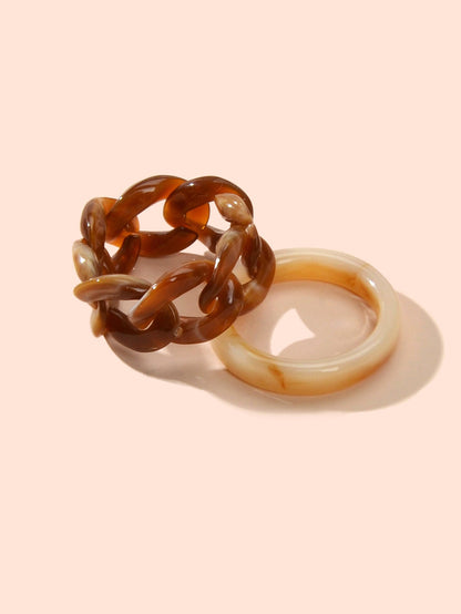 2pcs Trendy Jewelry Blue Brown Geometric Stackable Multiple Midi Finger Ring Set-2
