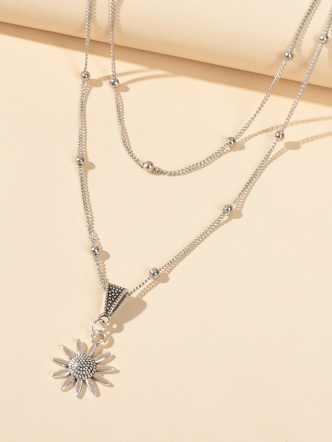 Unique Trendy Jewellery Double layer Gold Silver Chain Flower Collar Necklace-2