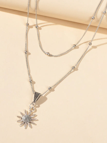 Unique Trendy Jewellery Double layer Gold Silver Chain Flower Collar Necklace-2