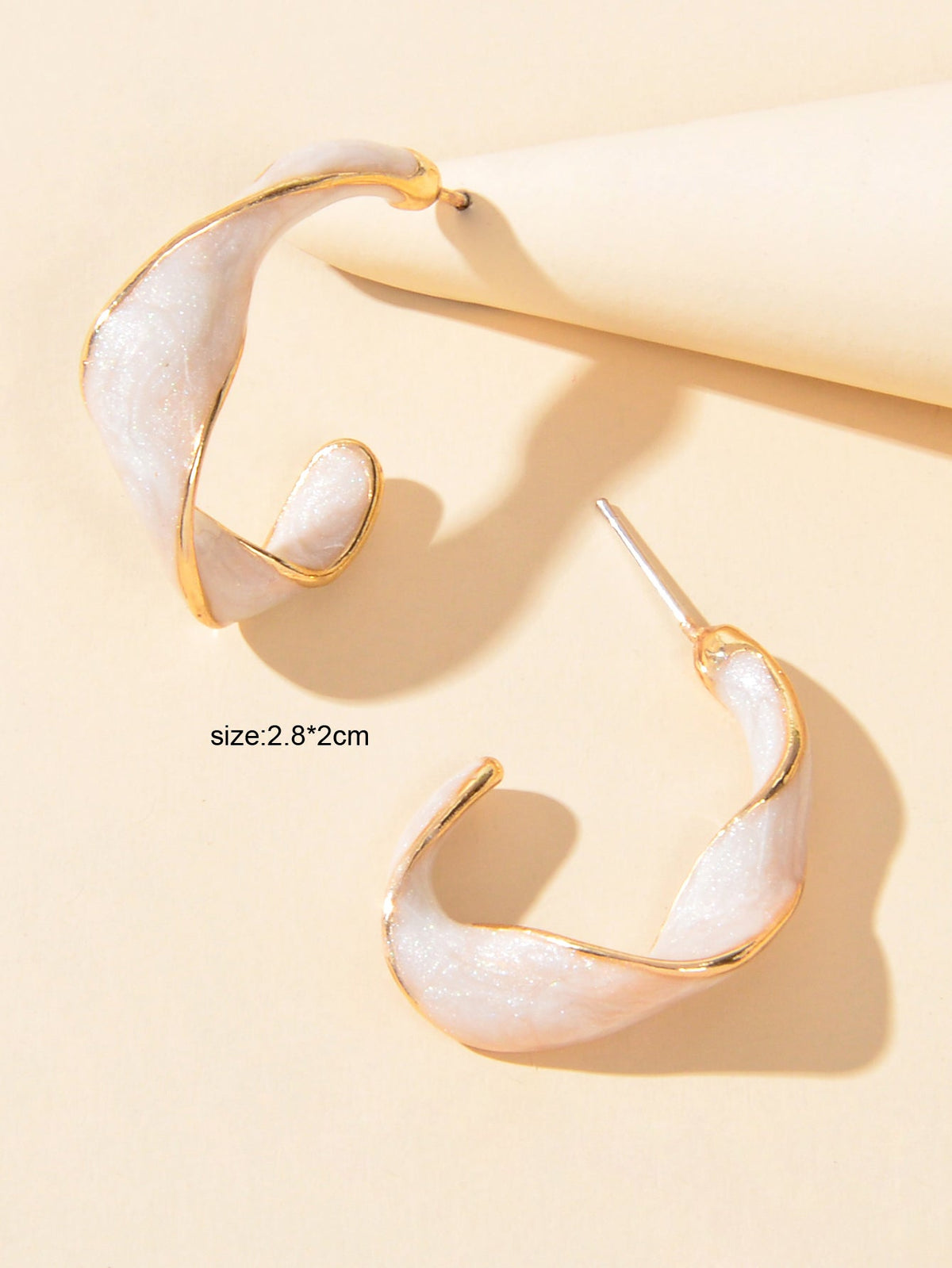 Female Jewelry White Enamel Spiral Design Geometric Stud Hypoallergenic Earrings-2