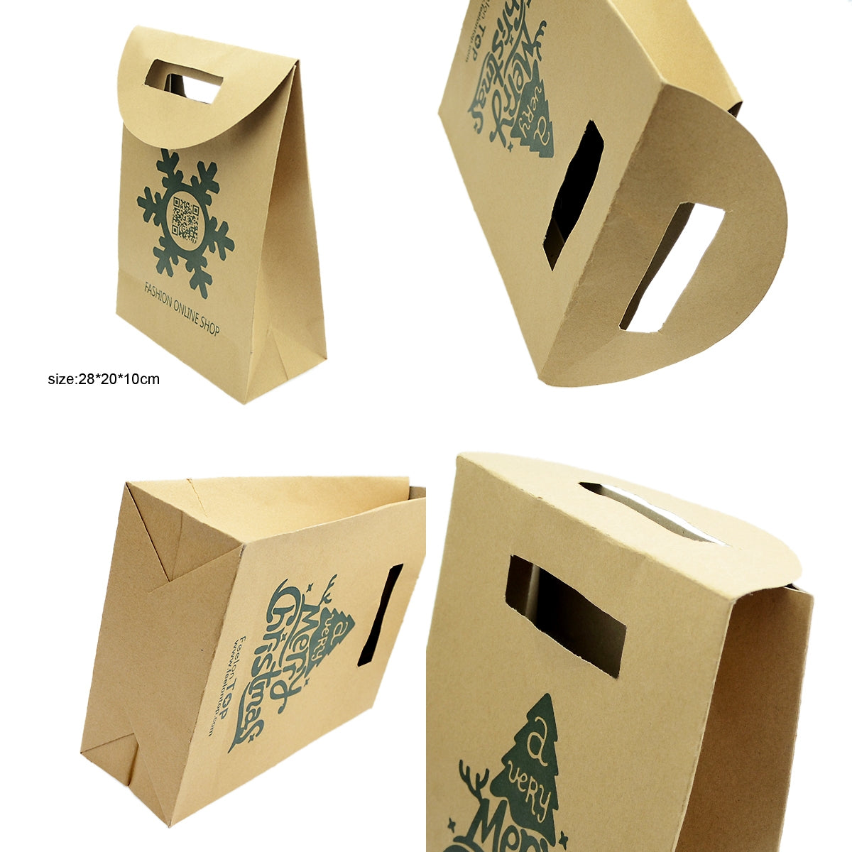 4 pc Merry Christmas Pattern Big Brown Paper Gift Bag Festival Party Favors Bags-3