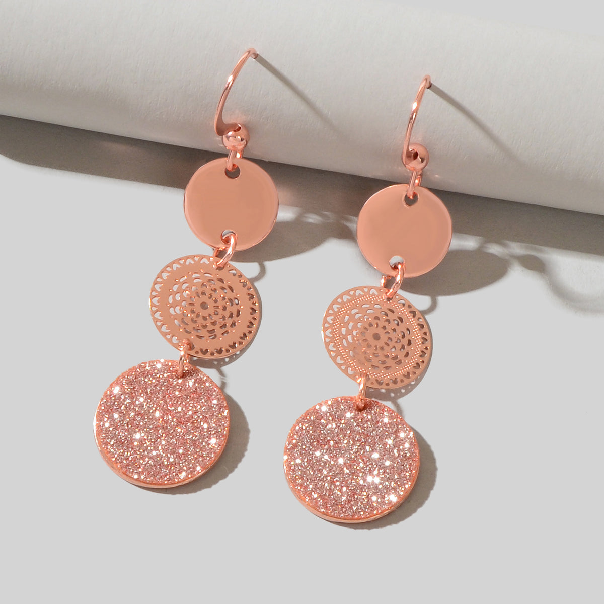 Chic Triple Round Disc Pendants Earrings Stylish Dangling Ear Jewelry Girls Gift-2