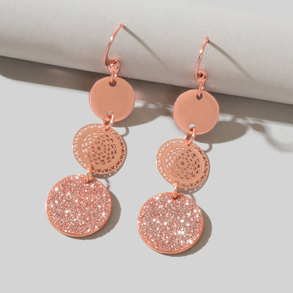 Chic Triple Round Disc Pendants Earrings Stylish Dangling Ear Jewelry Girls Gift-2