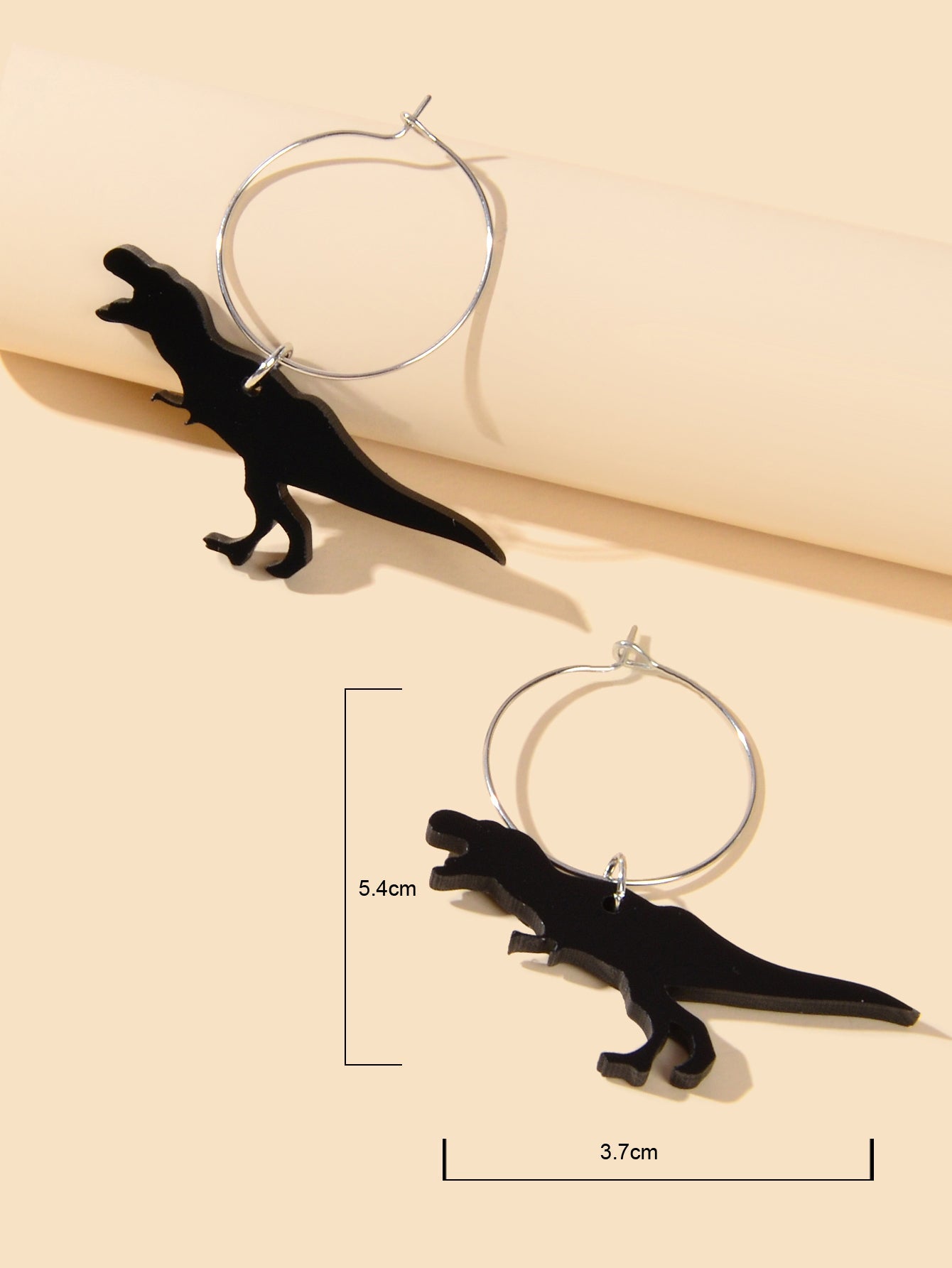 Hip Hop Punk Goth Style Black Acrylic Dinosaur Statement Hoop Big Women Earrings-2