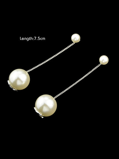 Wedding Jewellery Pearl Gold Silver Long Chain Dangle Earrings Trendy Ear Jacket-2
