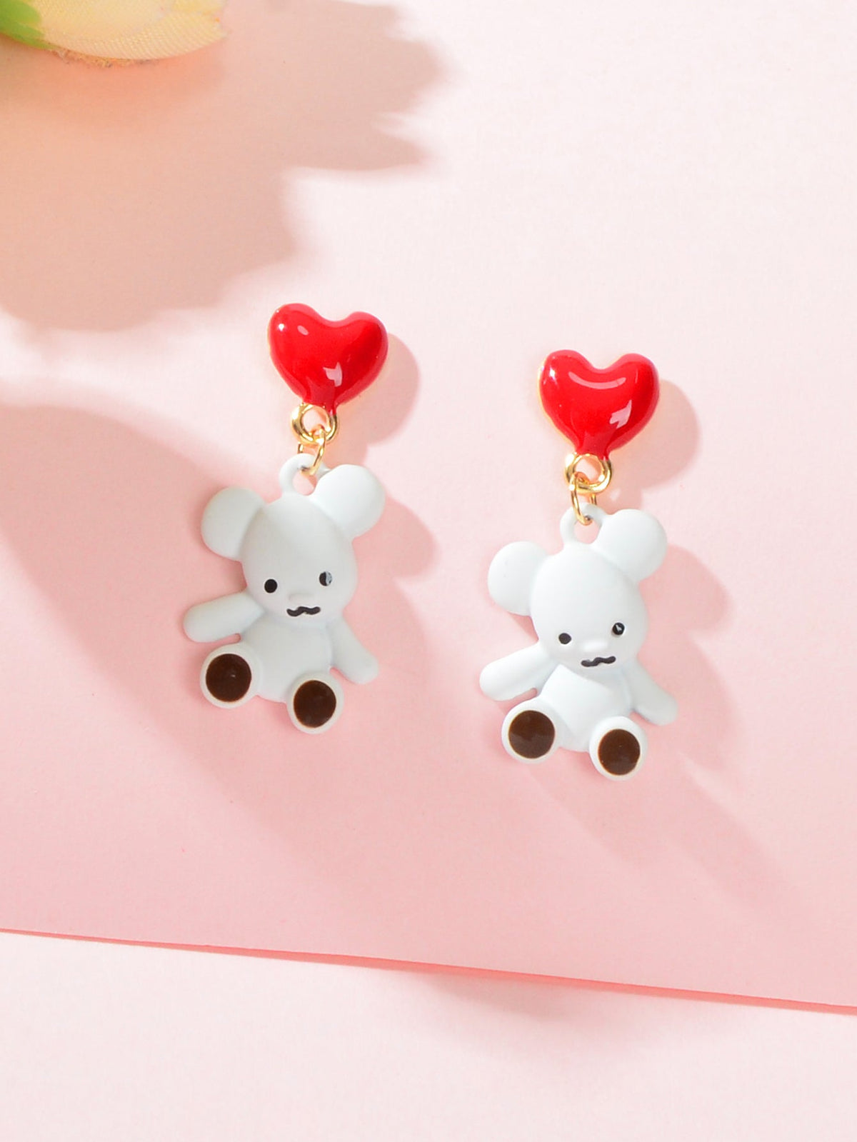Cute Cartoon Red Love Heart White Bear Funny Stud Earrings Perfect as a Gift-2