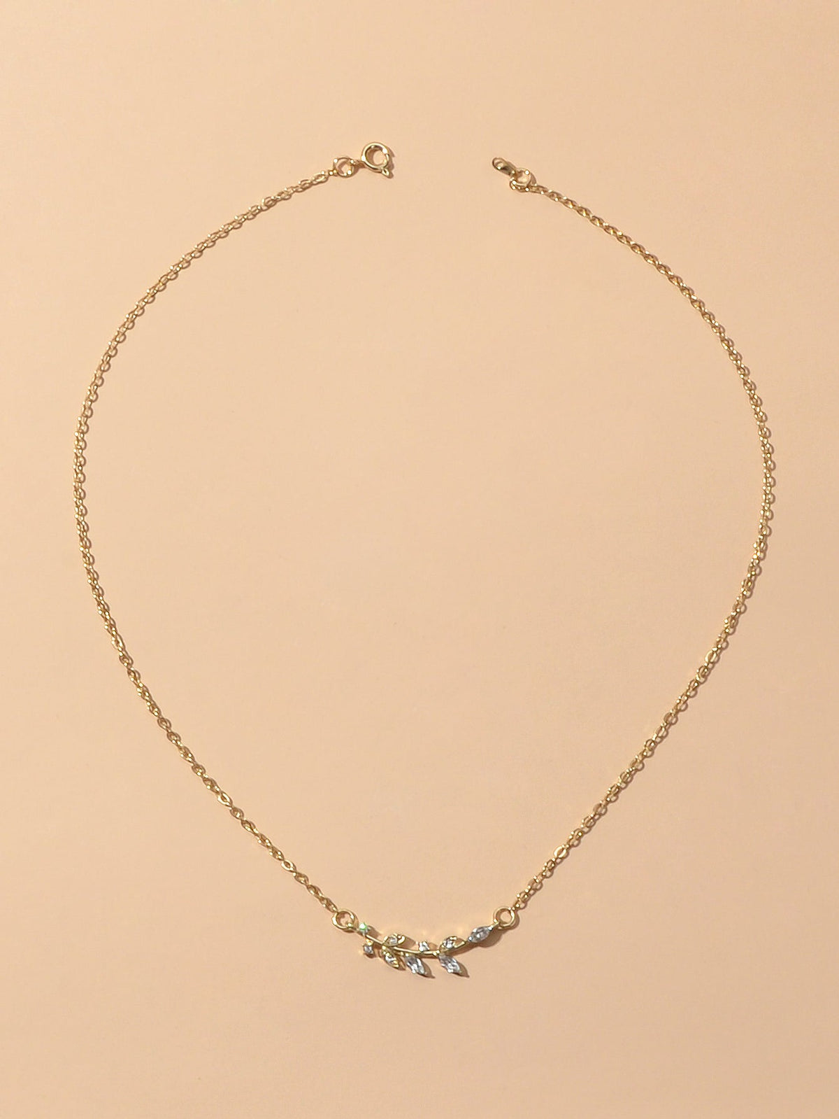 Shining Jewellery Rhinestone Decor Gold Silver Chain Leaf Charm Pendant Necklace-2