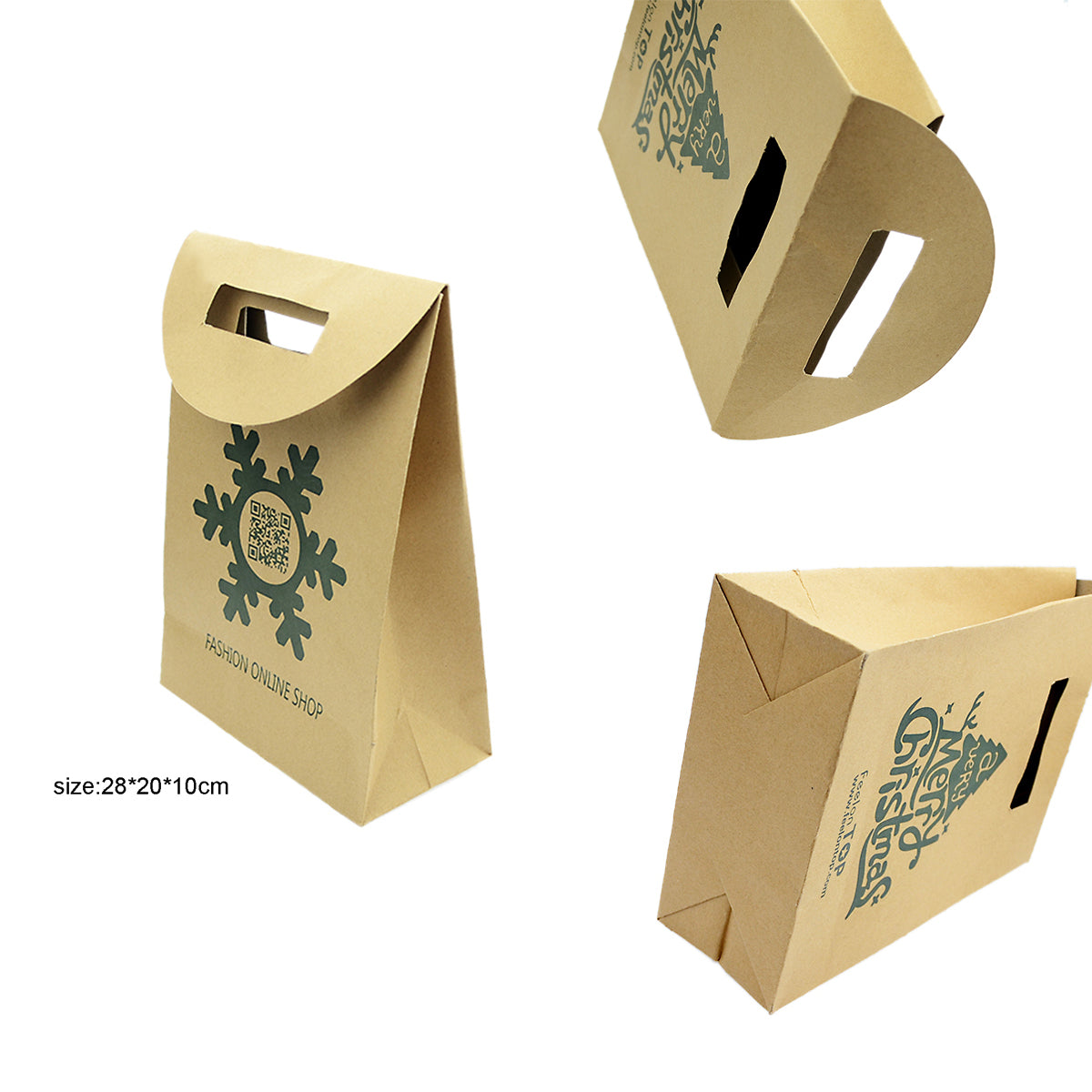 2 pc Festival Party Favors Bags Merry Christmas Pattern Big Brown Paper Gift Bag-3