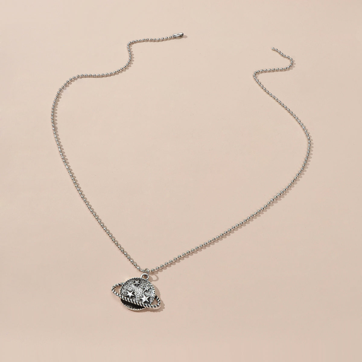 Goth HipHop Style Antique Silver Popcorn Chain Star Planet Pendant Punk Necklace-2