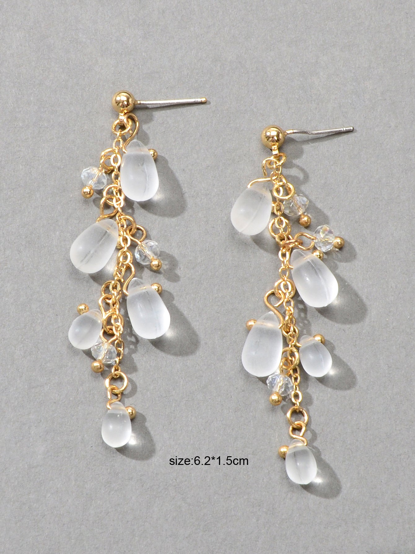 Female Rhinestone Transparent Water Drop Beads Tassel Chandelier Charm Earrings-2