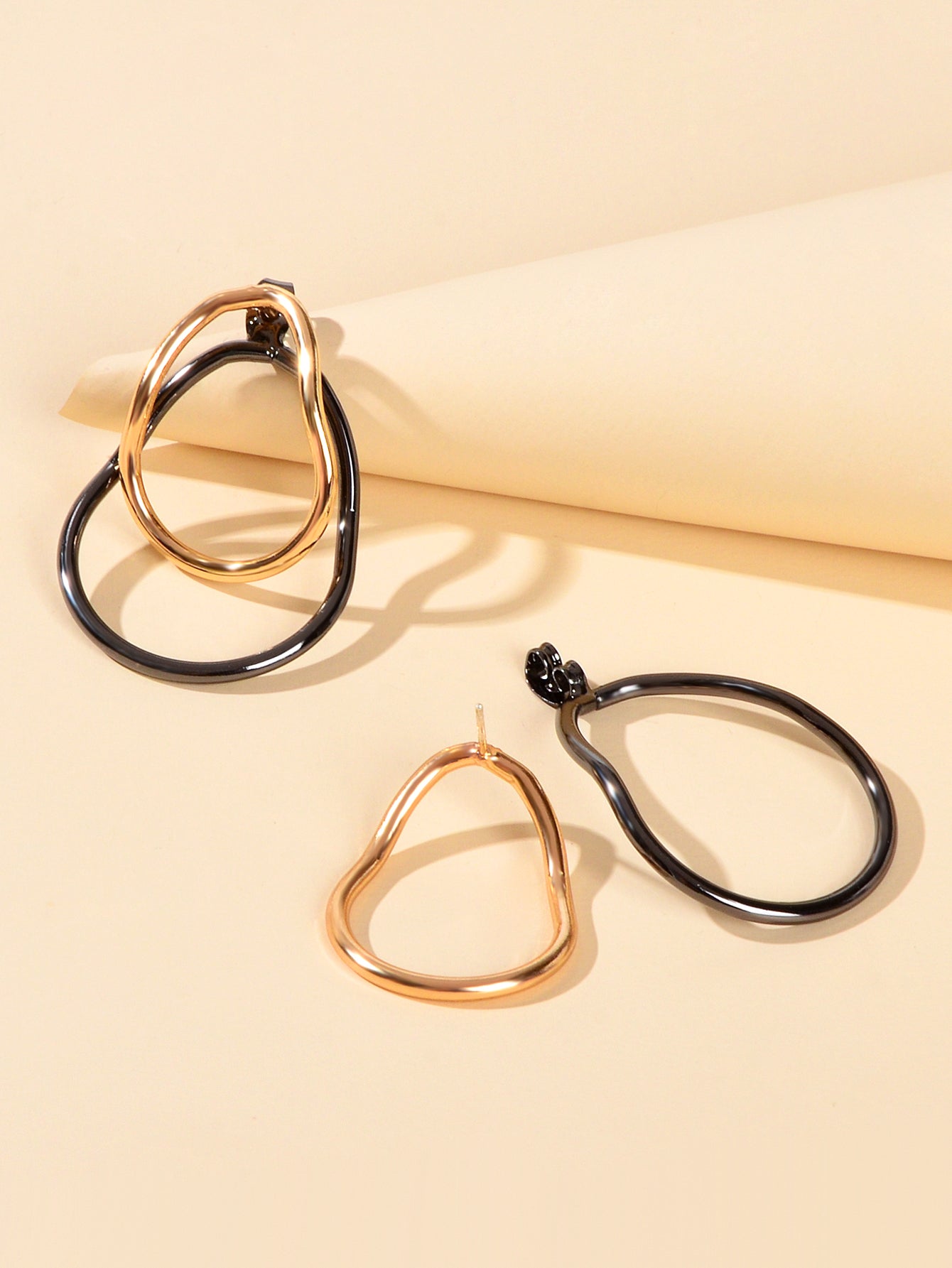 Gold Gunblack Geometric Ear Jacket Front Back Stud Exaggerated Statement Earring-2
