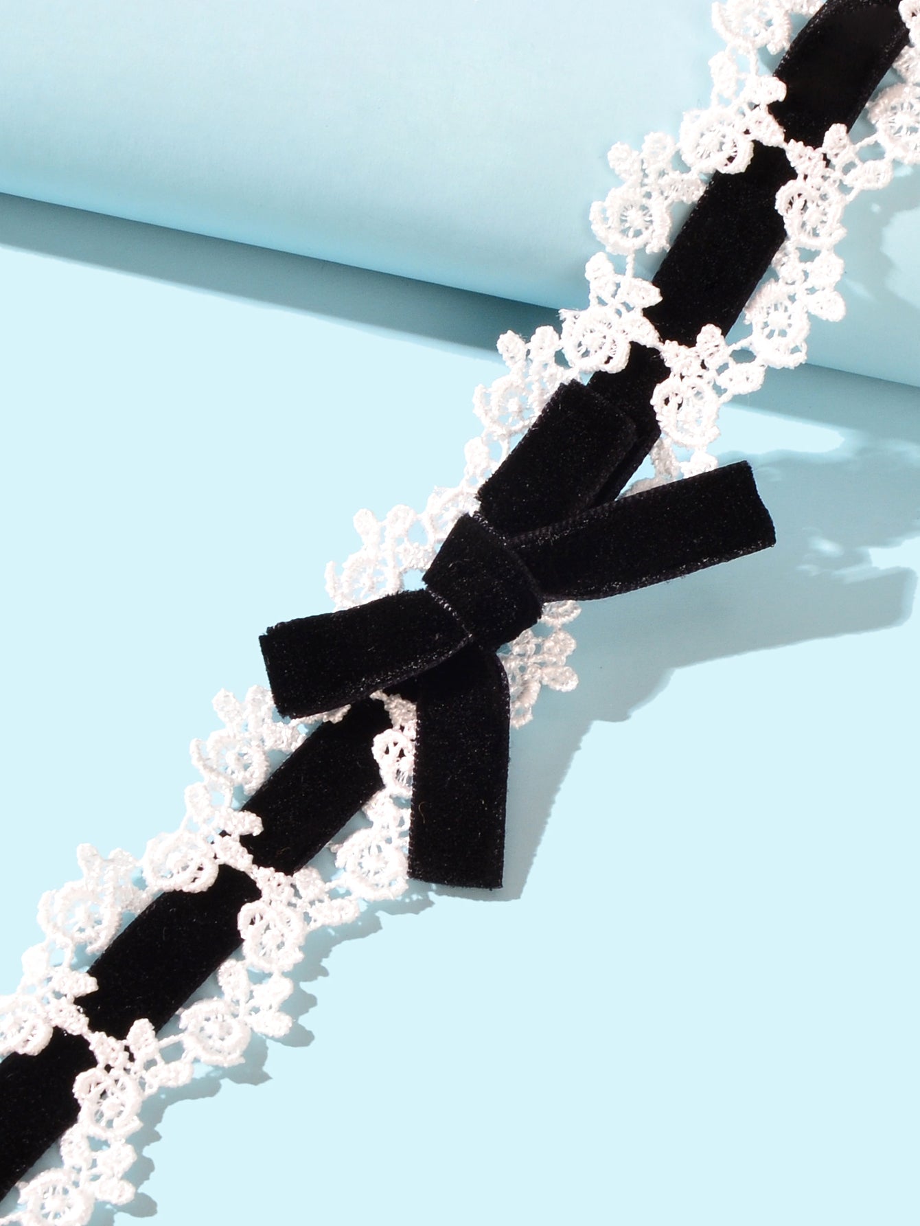 90s White Lace Flower Black Velvet Bowknot Tattoo Choker Necklace Grunge Collar-2