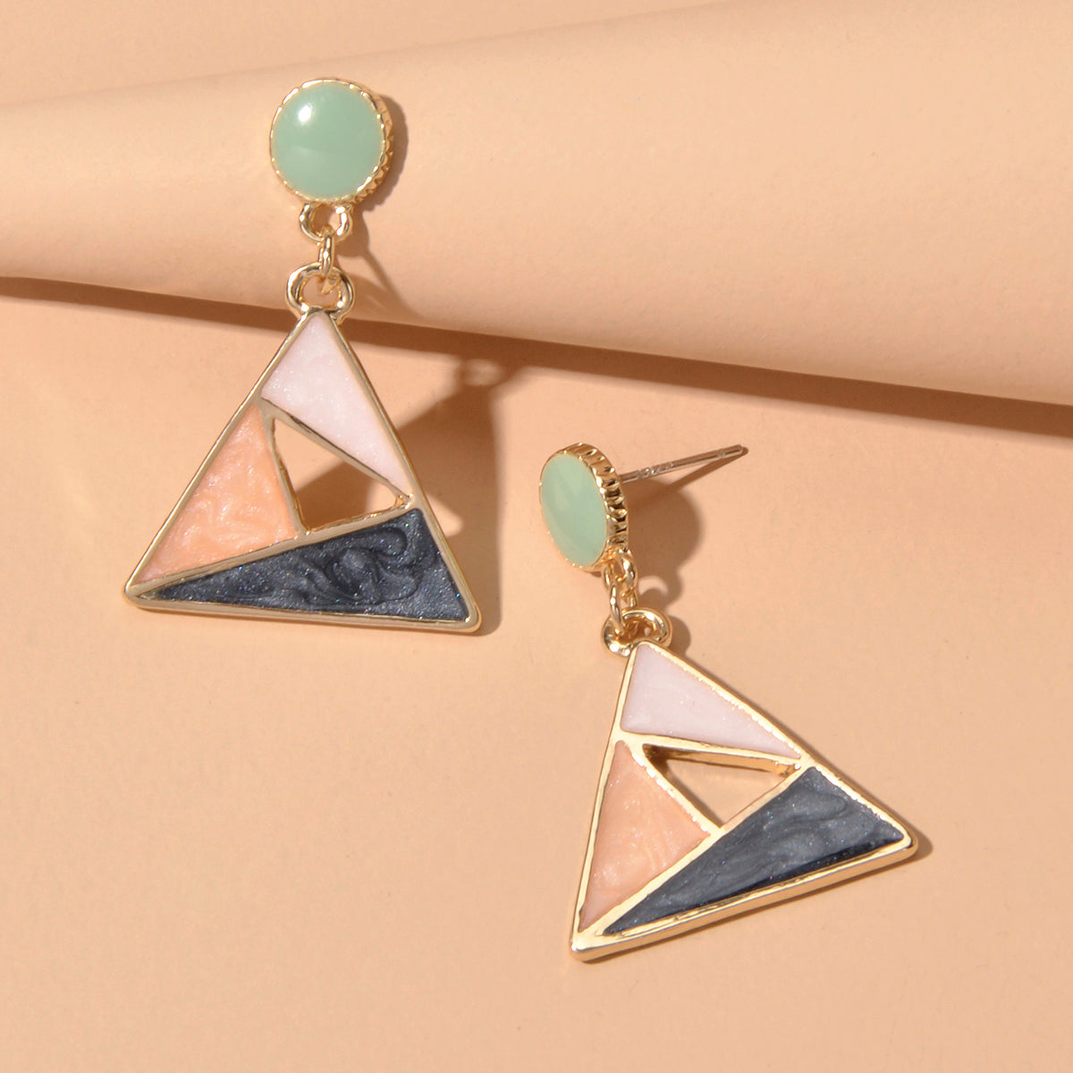 Trendy Multi-colored Enamel Triangle Geometric Dangle Party Designer Earrings-2