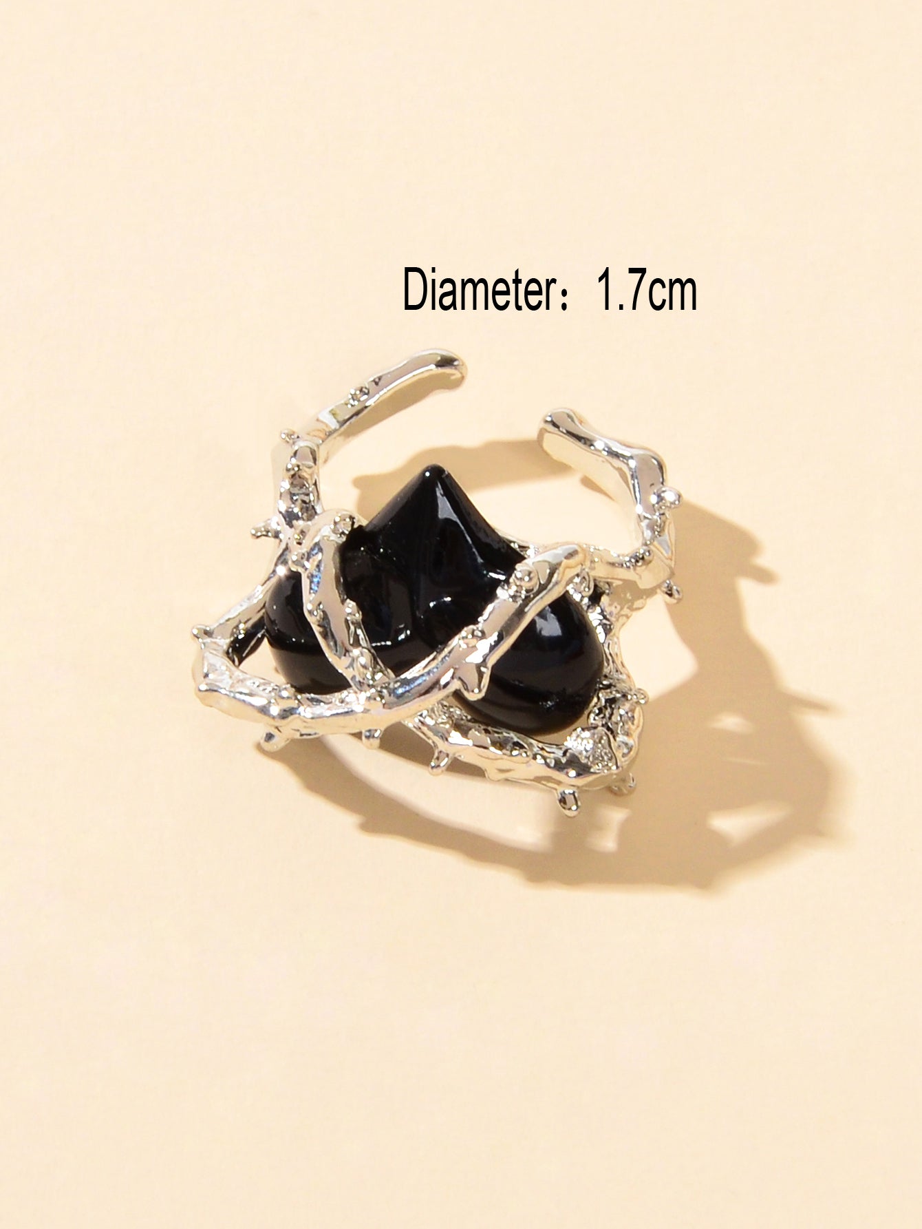 Silver Metal Wrap Black Heart Open Cuff Ring Perfect Engagement Gift Jewellery-2