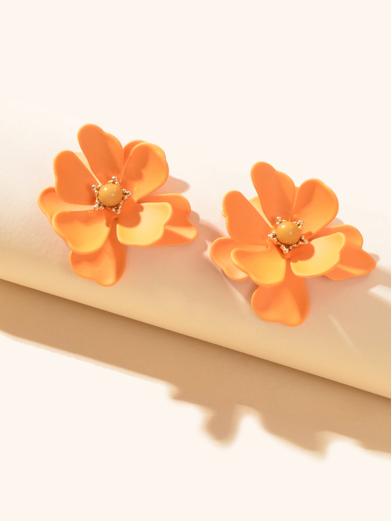 Orange Flower Stud Pierced Stereoscopic Daisy Earrings Women Elegant Jewellery-2