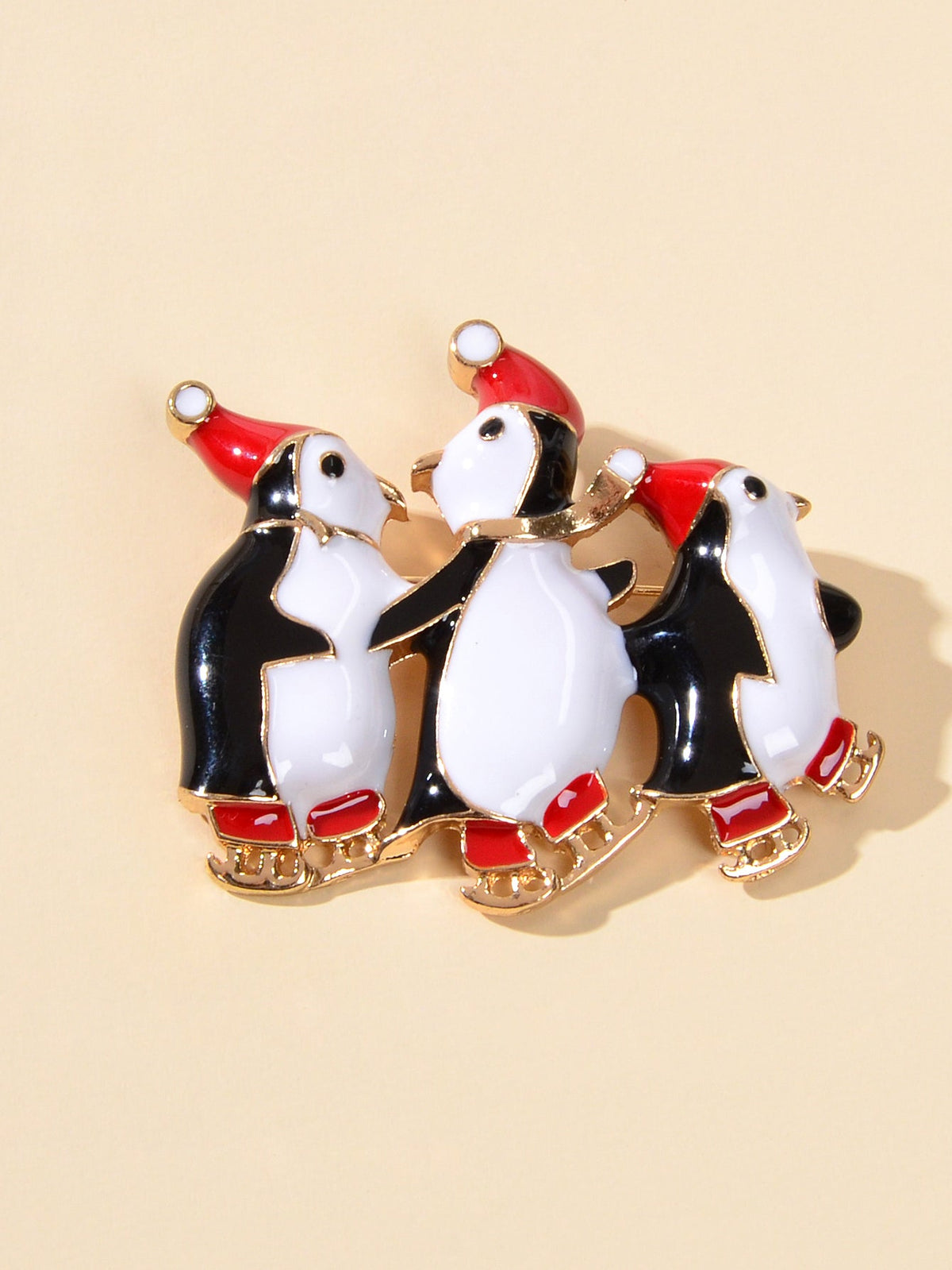 Cartoon Enamel Lovely Three Penguins Skate Brooch Pin Badge Christmas Jewellery-2