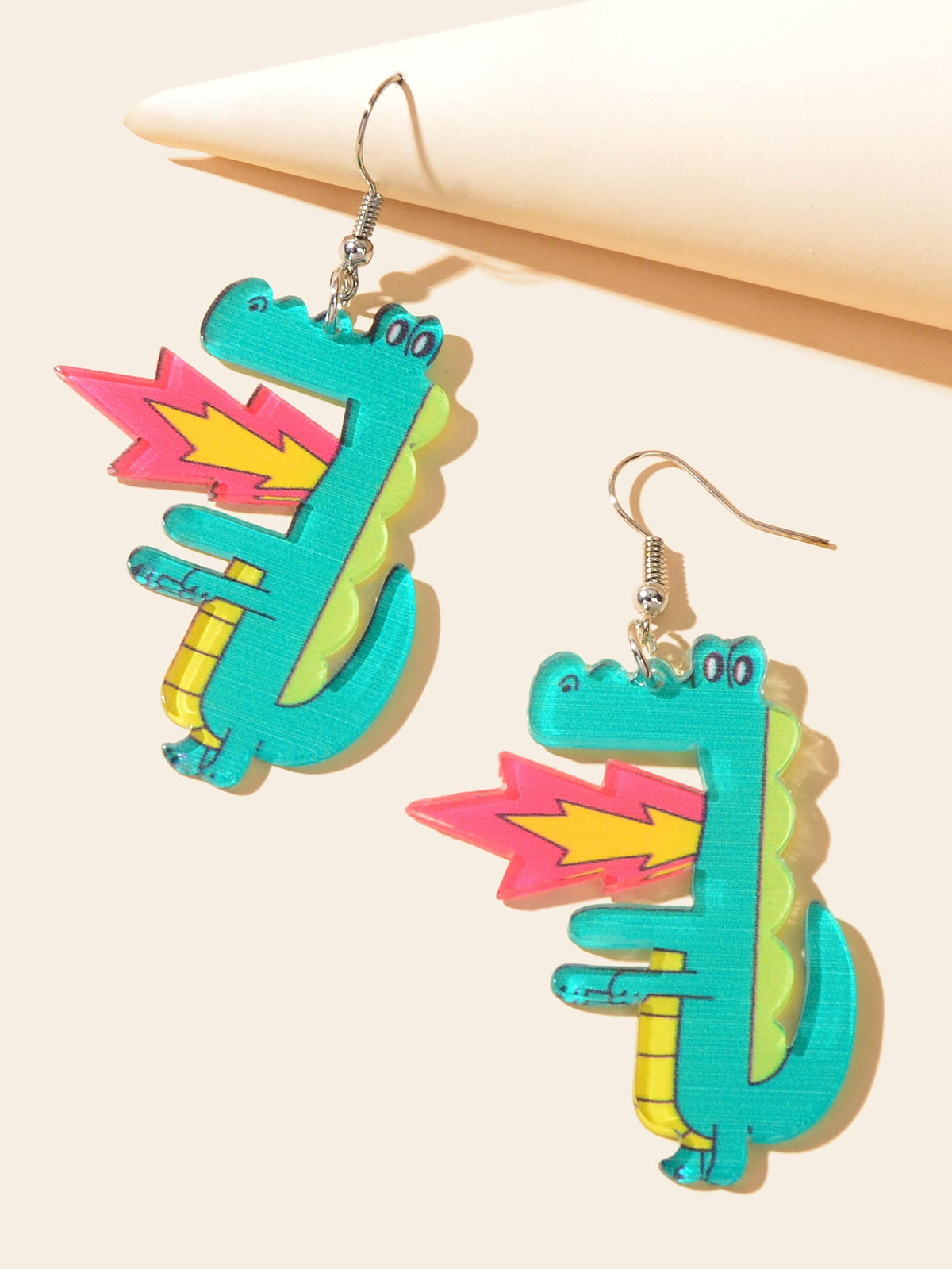Spurt Fire Green Acrylic Dinosaur Dangle Earrings Cartoon Design Accessories-2