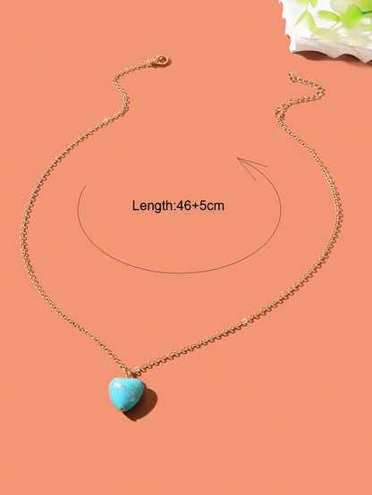 Fashion Gold Chain Turquoise Love Heart Pendant Necklace Boho Ethnic Accessories-3