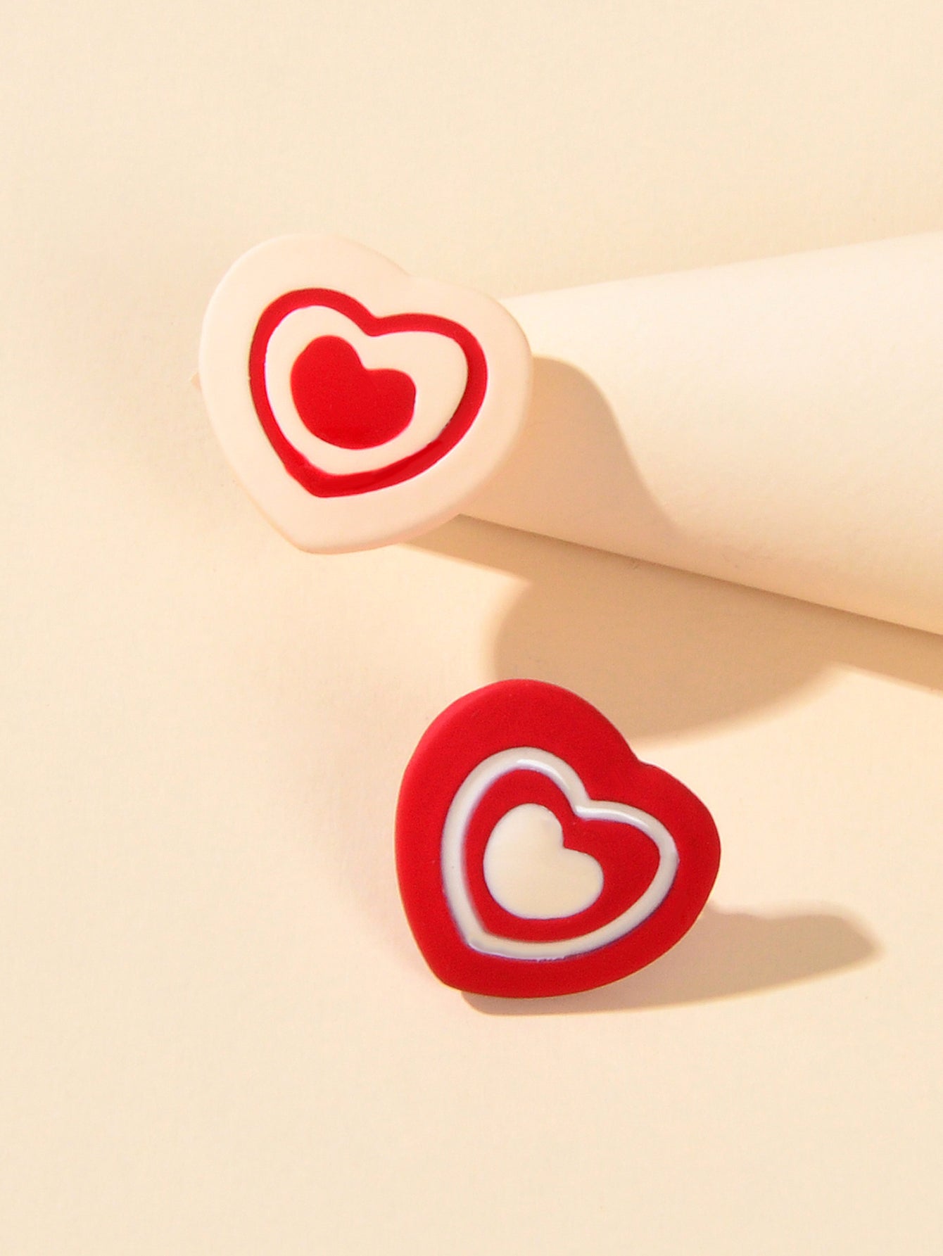 Sweet Love Red Enamel Heart Stud Earrings Asymmetrical Y2k Valentine's Day Gift-2