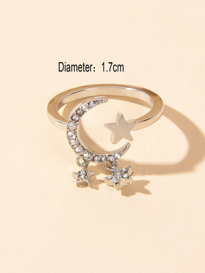 Wedding Anniversary Jewellery Rhinestone Star Charm Moon Finger Ring Women Band-2