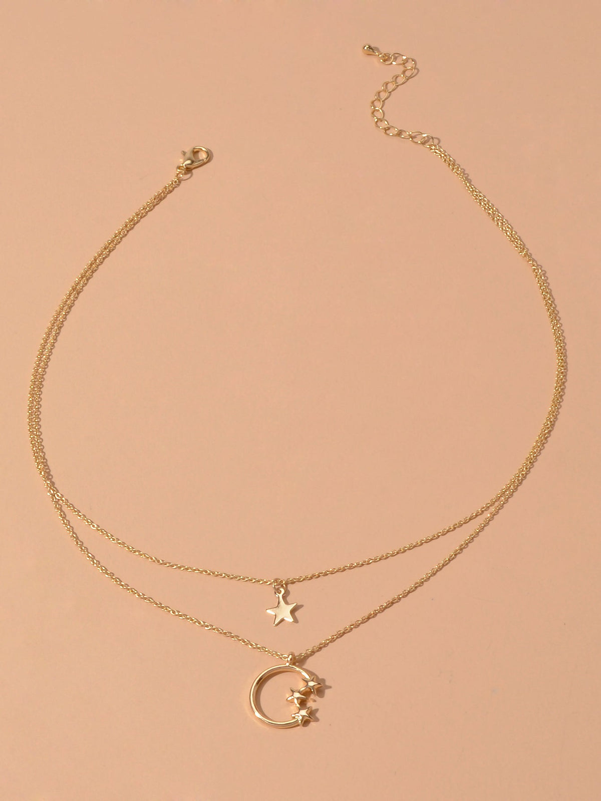 Awesome Jewelry Double layer Chain Star Circle Pendant Necklace Engagement Gift-2