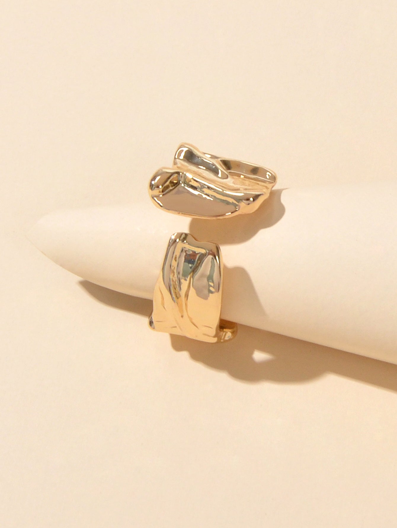 Designer Gold Silver Metal Irregular Geometric Chunky Open Cuff Finger Ring Gift-2