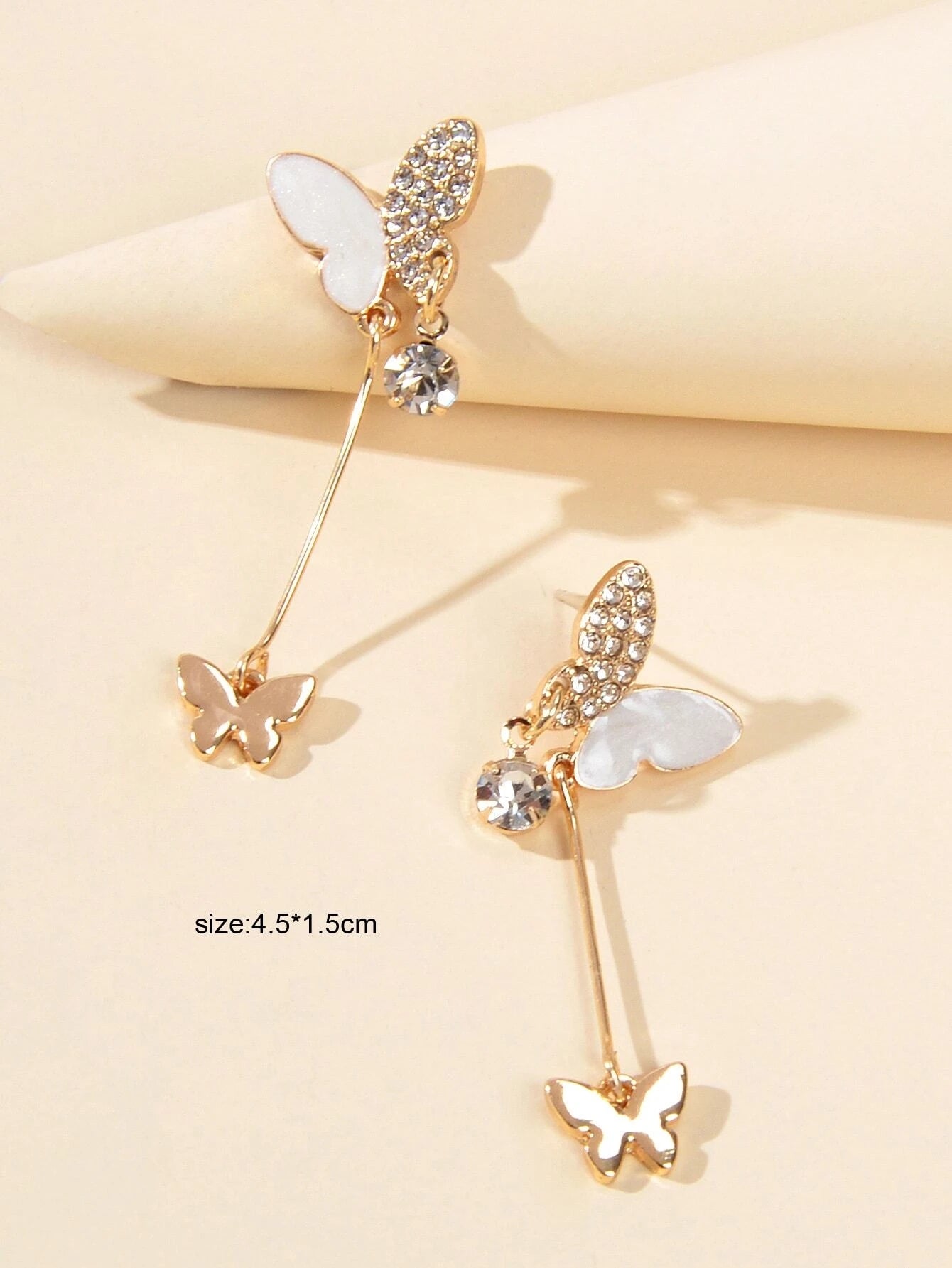 White Enamel Rhinestone Butterfly Pendant Earrings Dainty Gifts for Women Teens-2