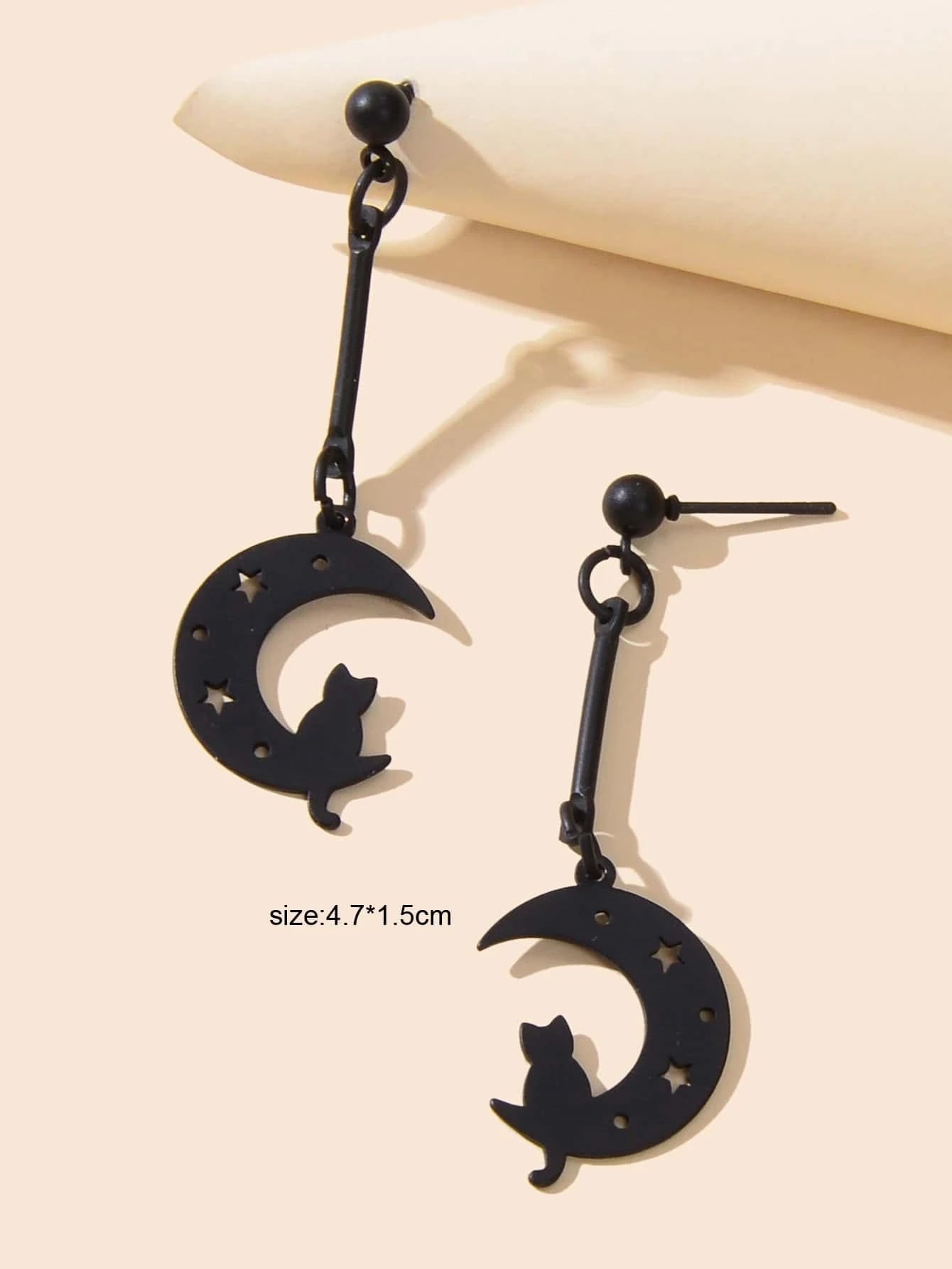 Cartoon Collection Accessories Black Hollow Moon Cat Dangling Elements Earrings-2