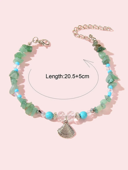 Handmade Green Stone Shell Anklet 1pc Barefoot Sandals Ankle Foot Beach Jewelry-2