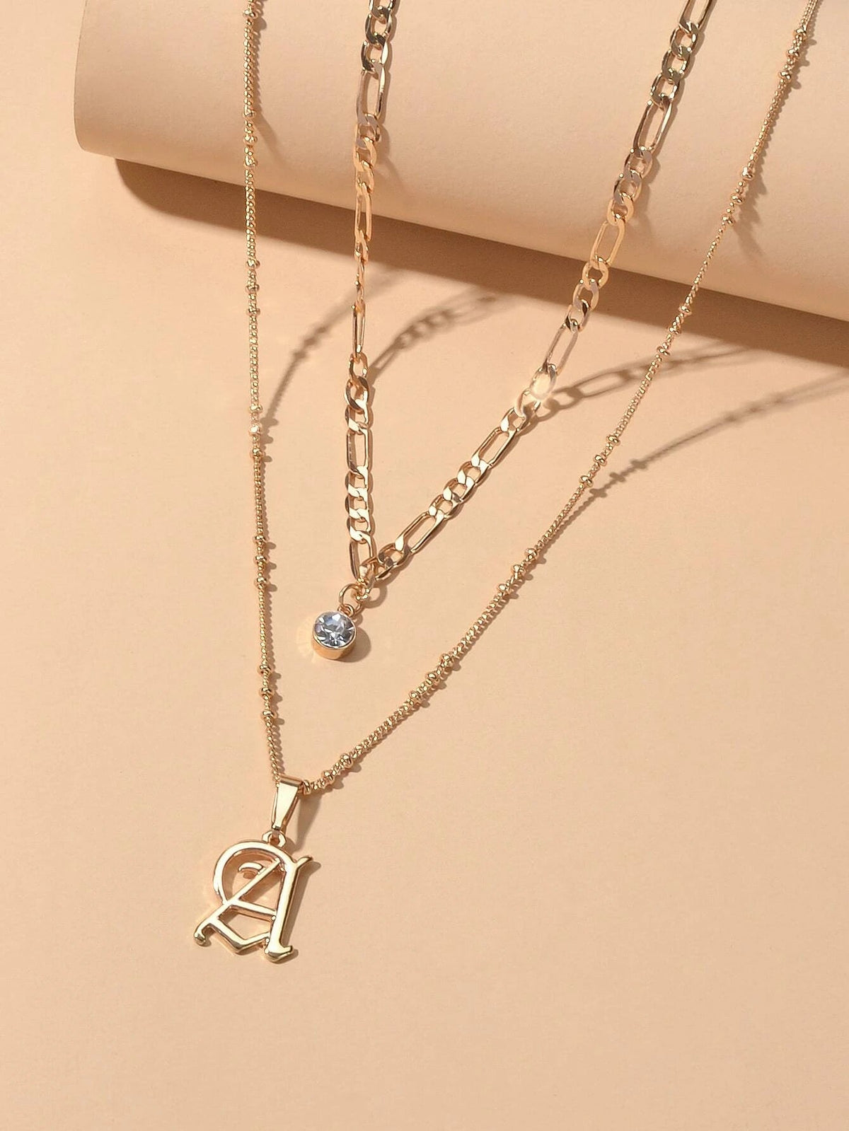 2 pcs Gold Chain Rhinestone Letter A Pendant Double Layer Necklace Women Jewelry-1
