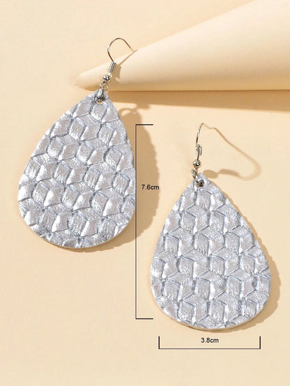 Silver Leather Water Drop Dangle Boho Chic Earrings Women Party Gift Jewellery-2