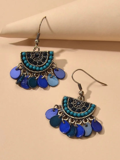 Boho Jewellery Blue Beads Sectored Water Drop Earrings Ethnic Women Accessories-2