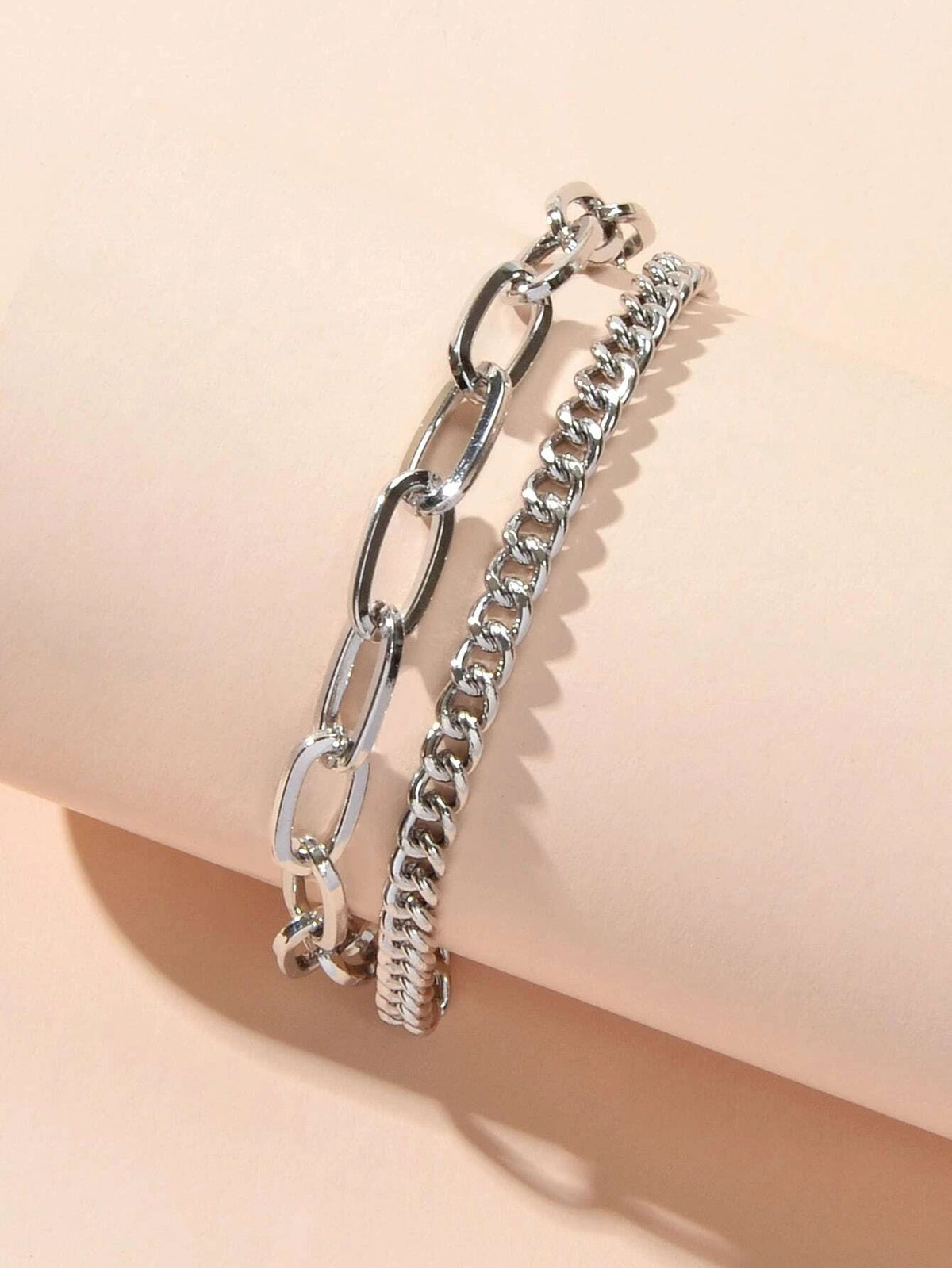 Double layer Silver Chunky Chain Bracelet Women Teens Punk Beach Jewellery Gift-2