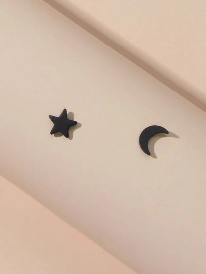 Minimalist Jewellery Star Moon Cute Asymmetric Stud Earrings Stunning Accessory-2