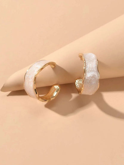 Pink Enamel Circle Shining Hoop Earrings C Shape Stud Teens Textured Jewellery-2