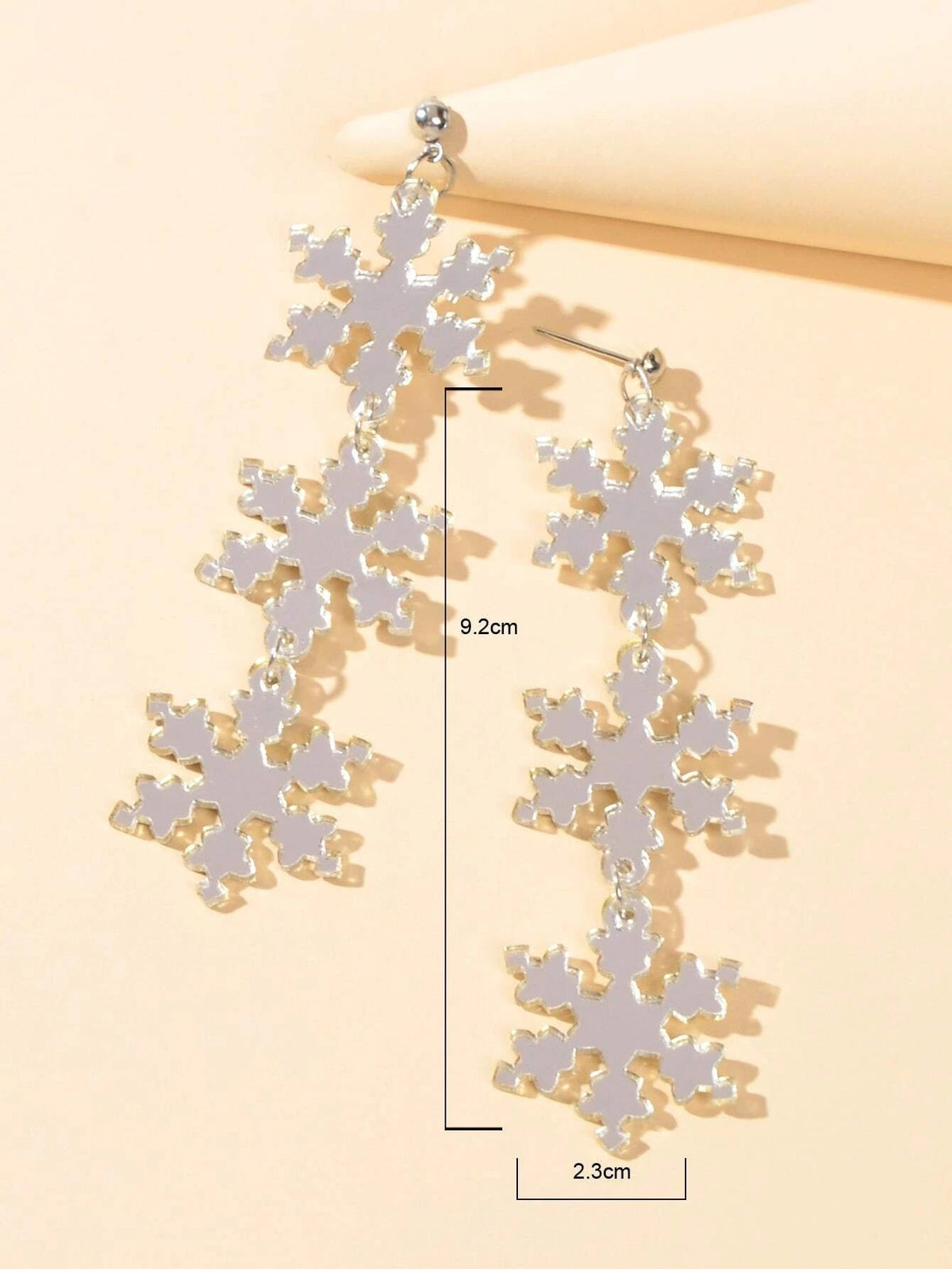 Christmas Jewellery Silver Long Resin Acrylic Snowflake Big Dangle Stud Earrings-2