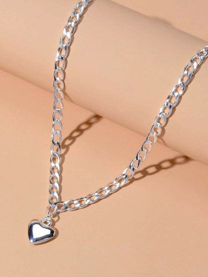 Fashion Gold Silver Chain Love Heart Charm Necklace Women Minimalist Accessories-2