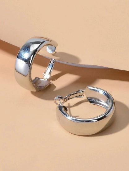 Punk Rock Silver Hoop Earrings C Shape Circle Stud Earrings Girls Teens Gift-2