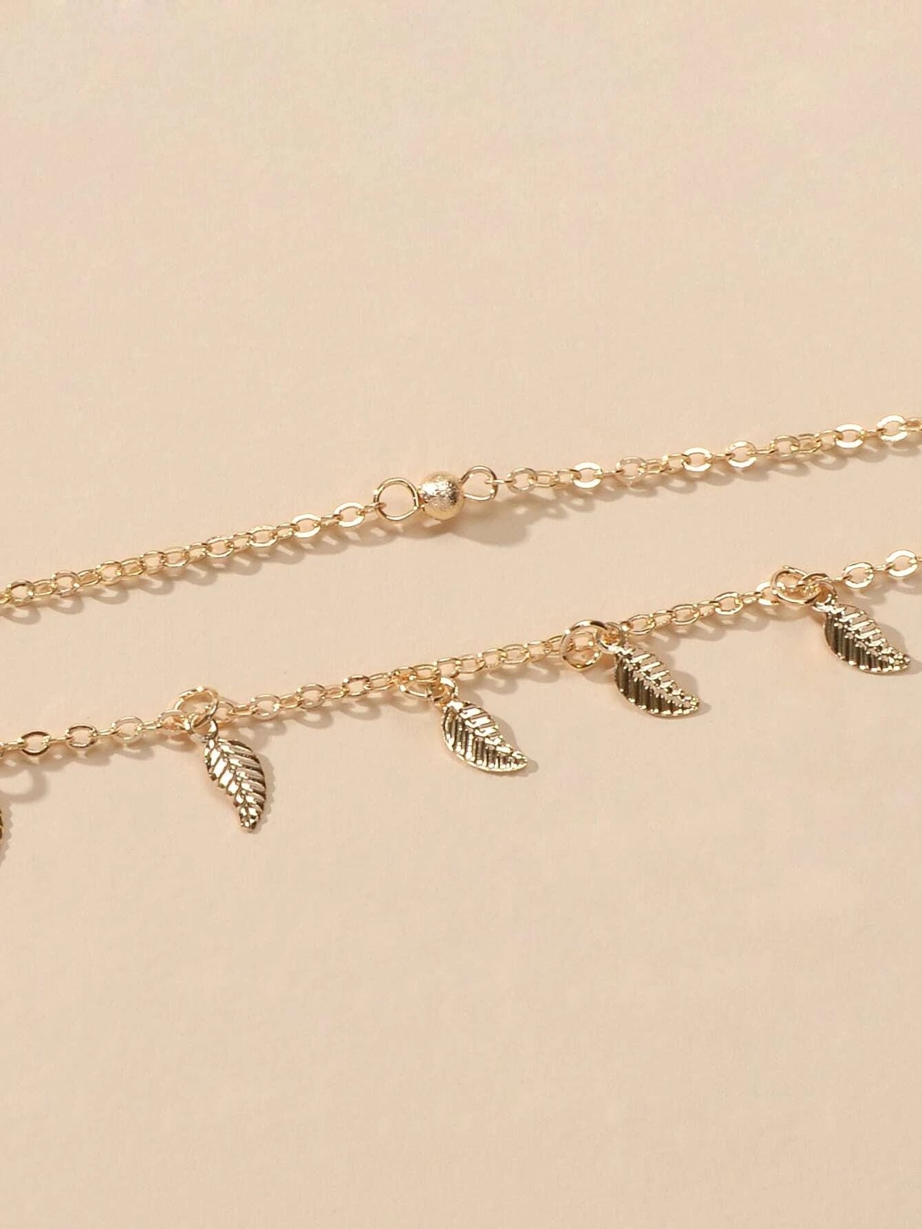 Double layer Chain Leaf Anklet Boho Chic Bracelet Holiday Foot Beach Jewellery-2