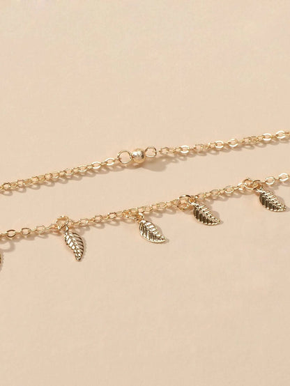 Double layer Chain Leaf Anklet Boho Chic Bracelet Holiday Foot Beach Jewellery-2