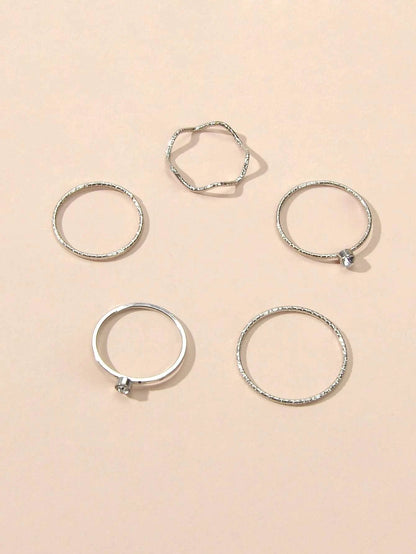 Jewellery Set Silver Double Layer Chain Star Necklace 5 pcs Finger Knuckle Rings-2