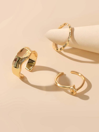 3pcs Gold Solid Midi Metal Knot Decor Finger Knuckle Rings Set Fashion Jewellery-2