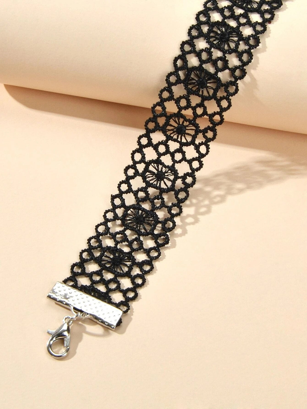 Black Hollow Out Lace Pattern Gothic 90s Tattoo Choker Punk Halloween Necklace-2