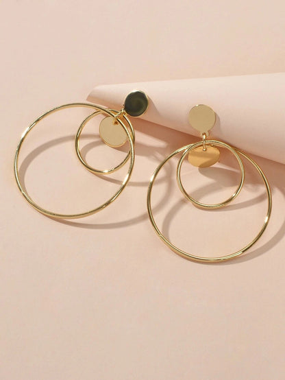 Fashion Gold Silver Circle Disc Charm Dangle Hoop Earrings Stunning Accessories-2